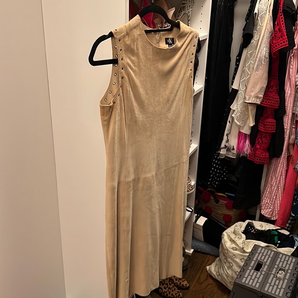 Calvin Klein Sued sleeveless dress with grommets